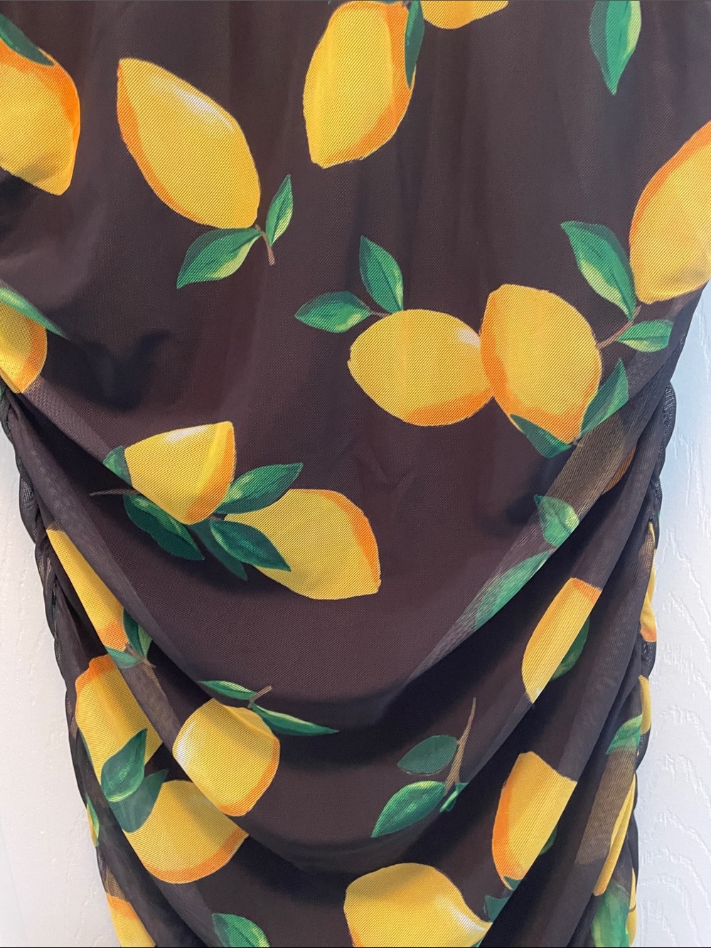 Sleeveless Black Midi Dress with Yellow Lemon Print - Picture 3 of 5